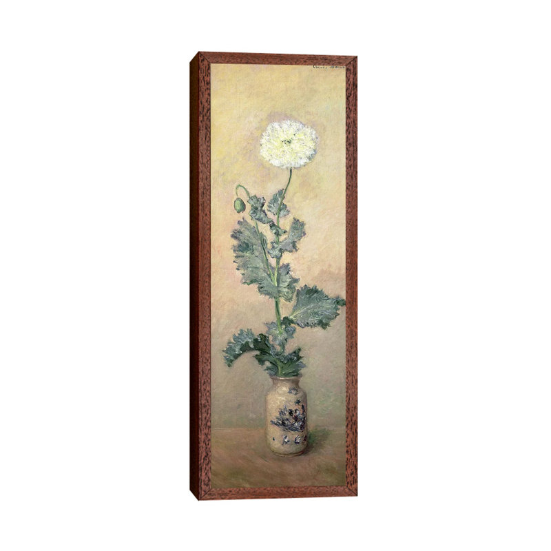 White Poppy, 1883 by Claude Monet - Floater Frame Panoramic Painting on Canvas, 182.88 cm H x 60.96 cm W, Brown Framed