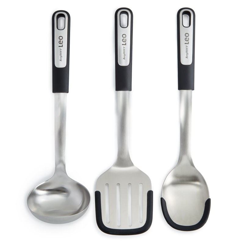 Ensemble d'ustensiles en acier inoxydable 3 pièces BergHOFF Leo Graphite avec tête en silicone, matériau recyclé