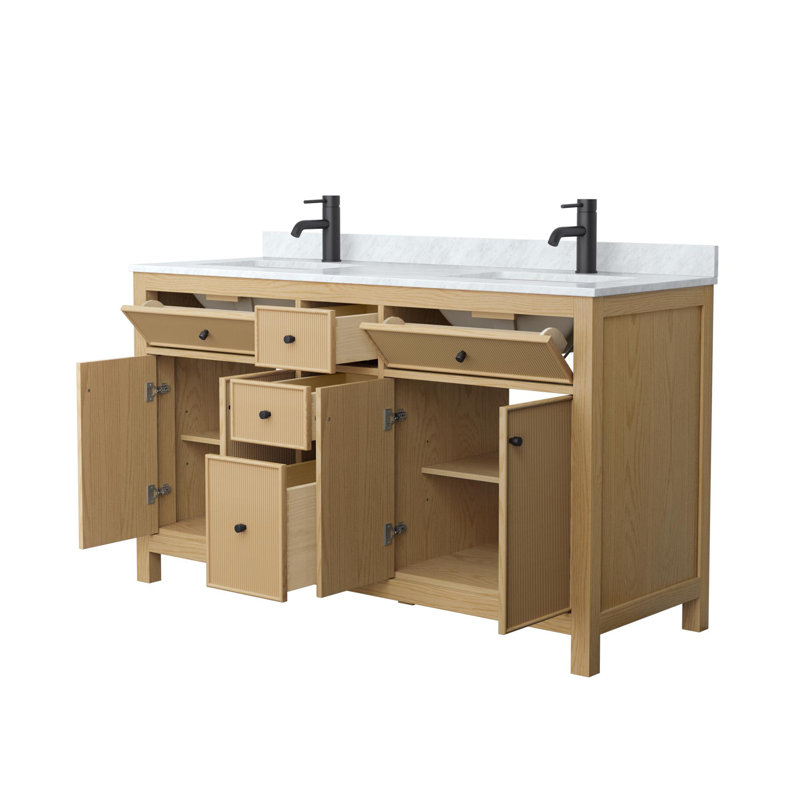 Pendry 60" Freestanding Double Bathroom Vanity with Marble Top, Matte Black