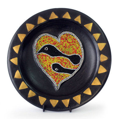 Assiette décorative en bois paix et amour Leventhal