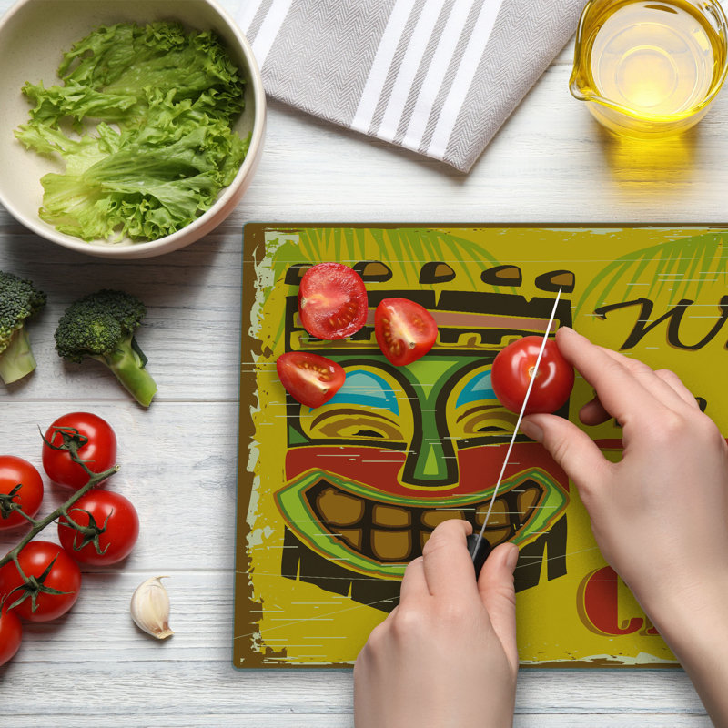 Ambesonne Tiki Bar Cutting Board Large Size Way to Tiki Club Multicolor