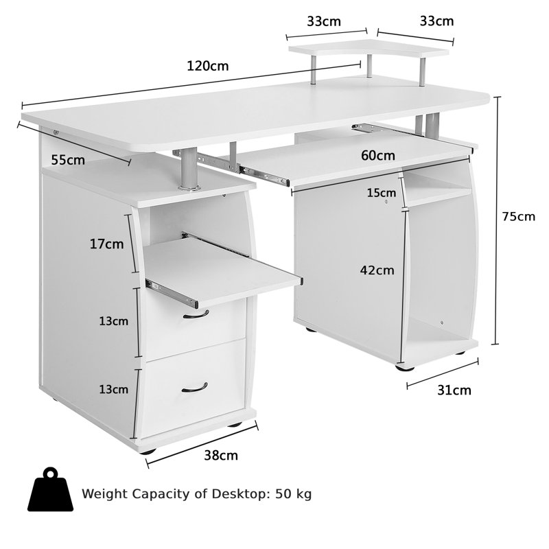 Steel Computer Desk, White