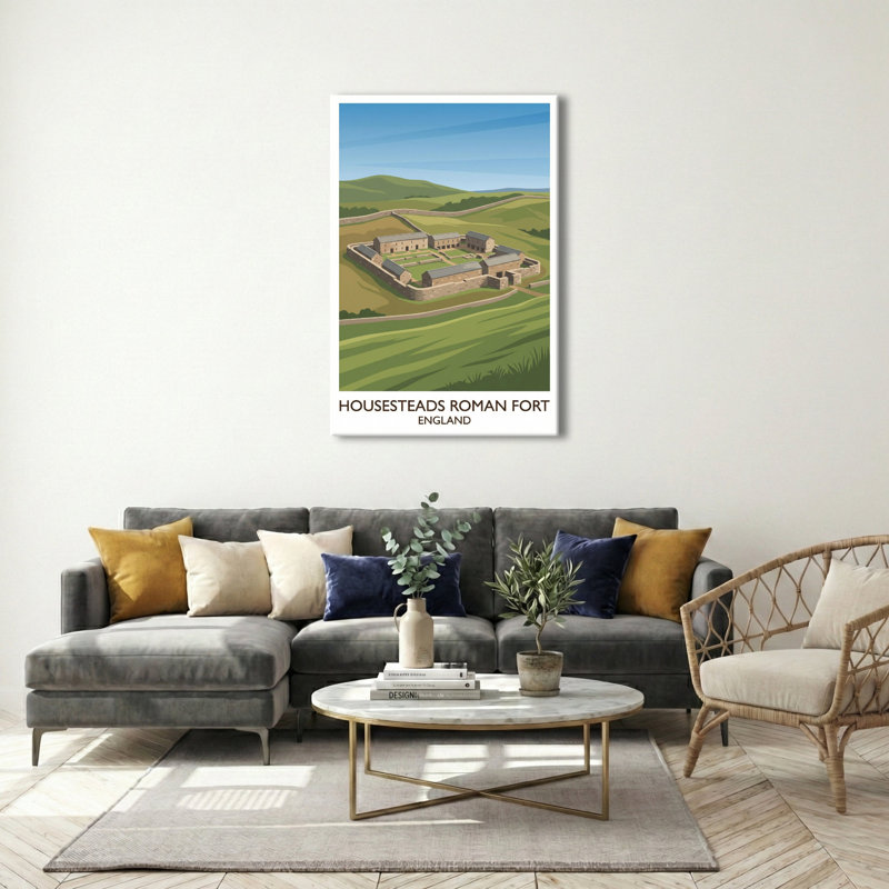 Housesteads Roman Fort, England - Romantic Ruins On Hadrian's Wall Travel Poster. Giclee Print On Wrapped Canvas. Wall Art, Home Decor - Historic Sites & Ruins, England - Wrapped Canvas Print