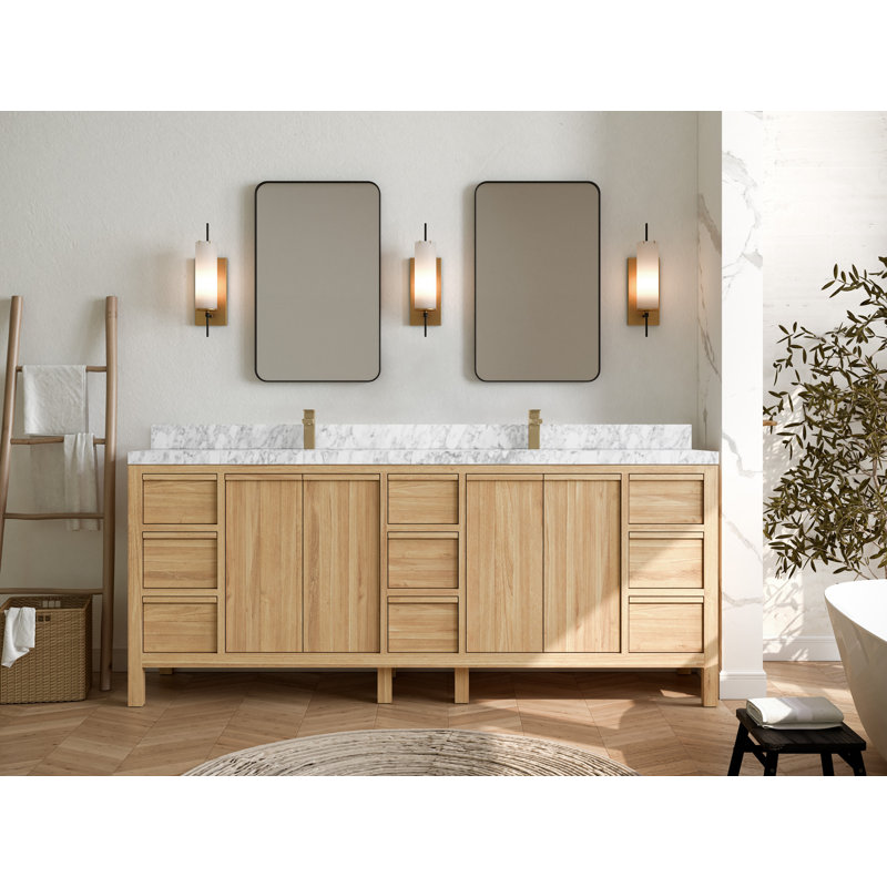Elizabeth Light Brown Teak Double Bathroom Vanity with White Quartz Top