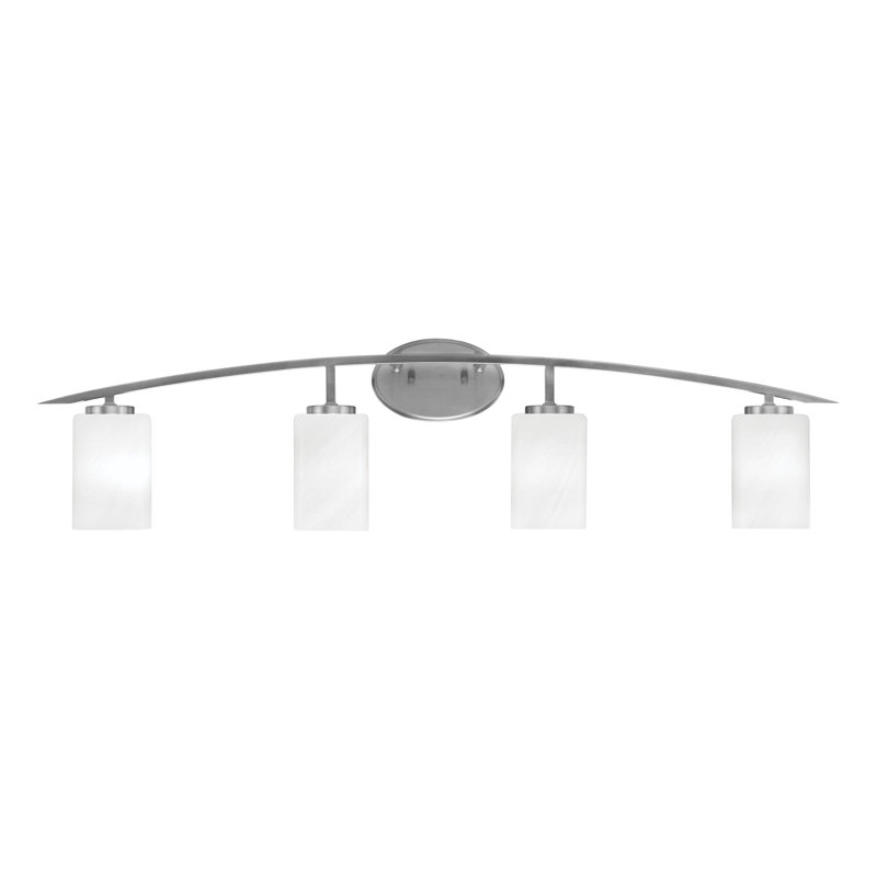 Kurve 4 Light Bath Bar With 4" White Marble Glass, Silver