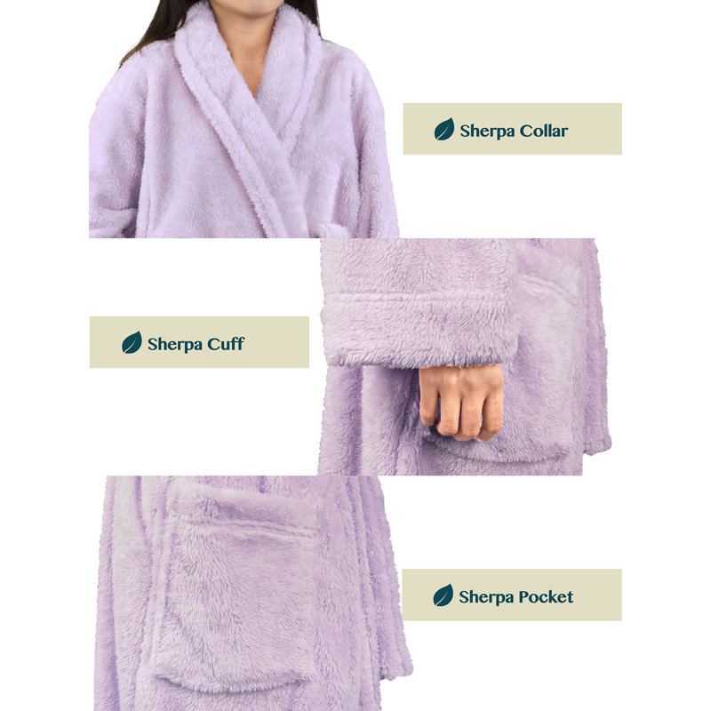 Lavender Plush Fleece Mid-Calf Bathrobe with Pockets