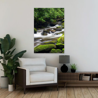 Moss-Covered Boulders And Small Cascades Along Roaring Fork Little Pigeon River Great Smoky Mountains National Park Tennessee Usa. Tranquil Abstrac...