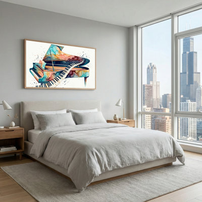 Ensemble de 1 tableau mural sur toile représentant un piano à l'aquarelle