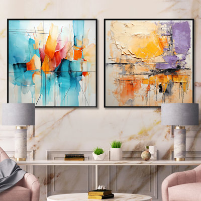 Beige Grey Geometric Collage I - Abstract Square Collage Set Of 2