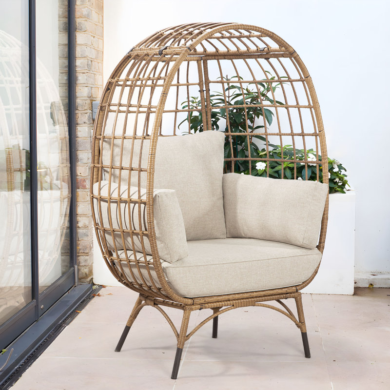 Fauteuil de patio avec coussins Cuccia, Beige, Fauteuil à œufs