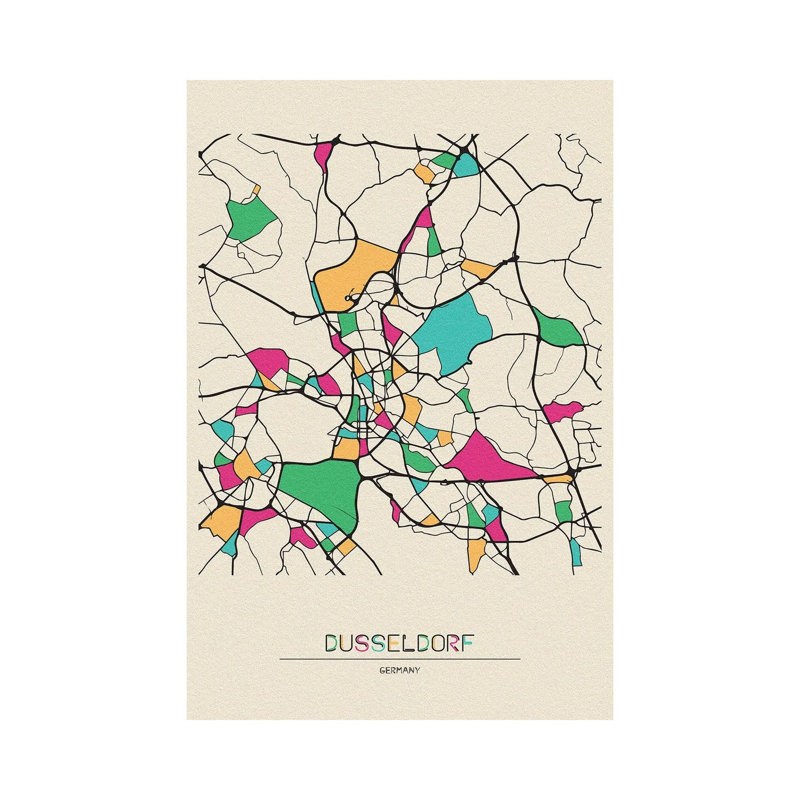 Dusseldorf, Germany Map 1 Piece Wrapped Canvas Wall Art