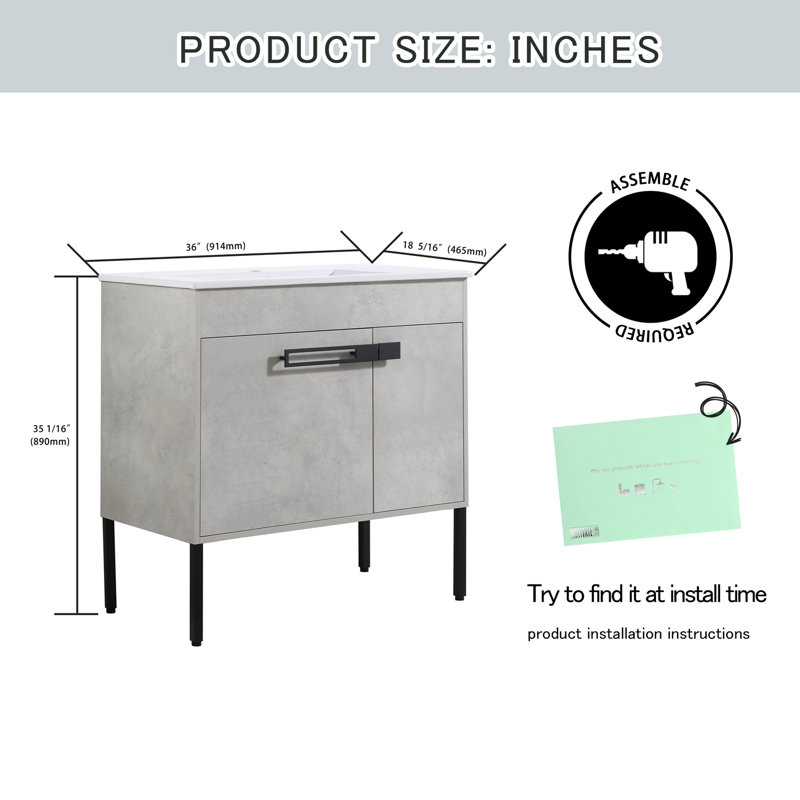 Meuble-lavabo simple avec plateau en céramique Eurania, Gris
