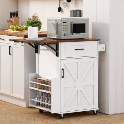 Îlot de cuisine avec abattant 39,3 po Calviora | Chariot de cuisine roulant avec support latéral ouvert, tiroir et porte-serviettes | Îlot de cuisine noir sur roulettes verrouillables pour une utilisation intérieure / extérieure