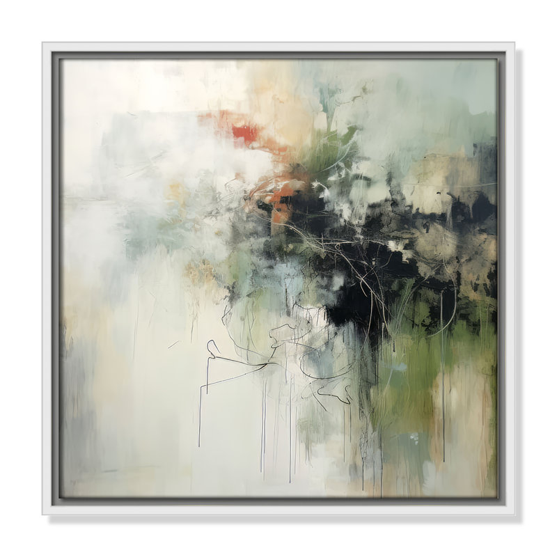 «Green Abstraction I Print» par Irena Orlov, Toile avec cadre, L 17,5 po x H 17,5 po, Flotteur blanc