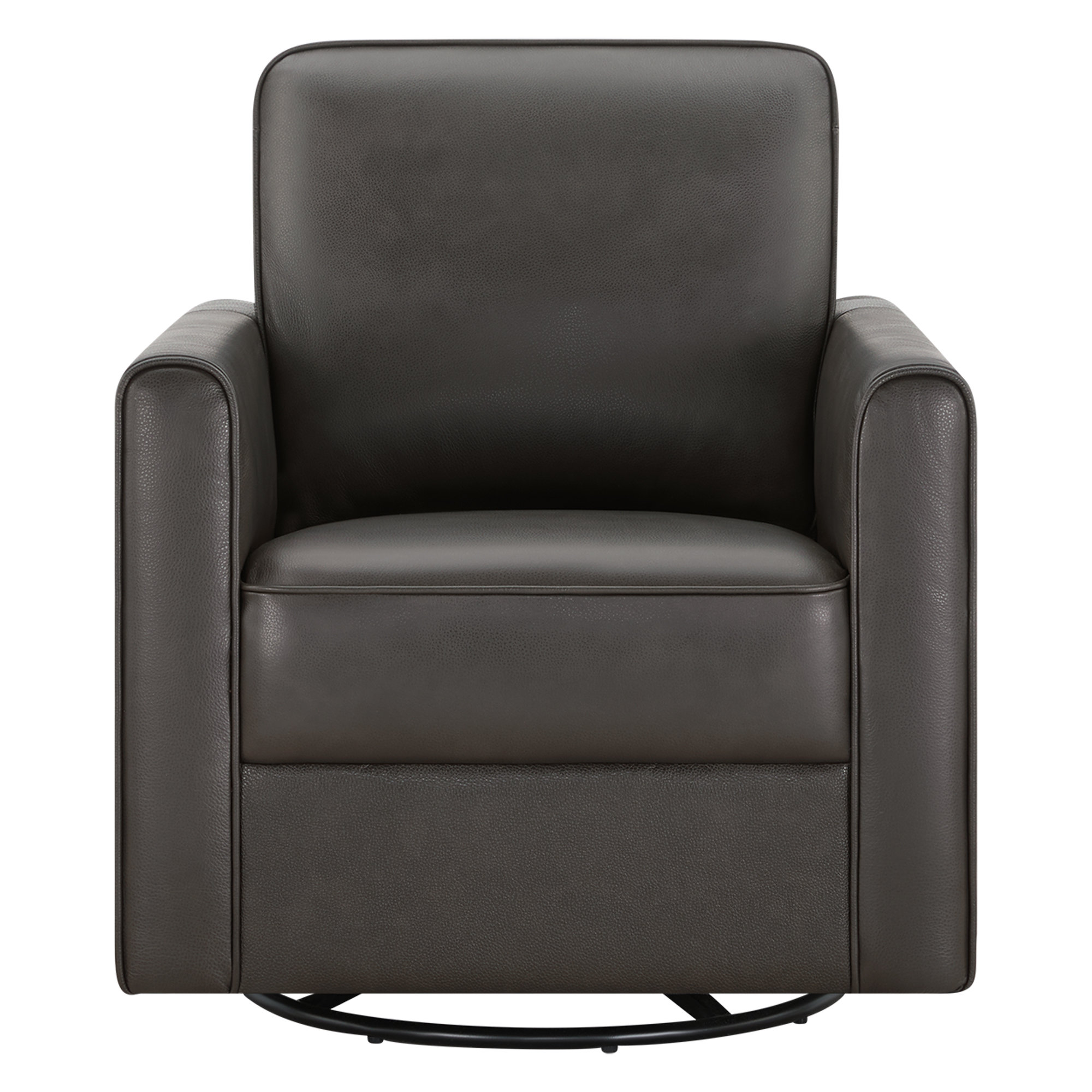 Genuine Leather Swivel Accent Chair, Ivory