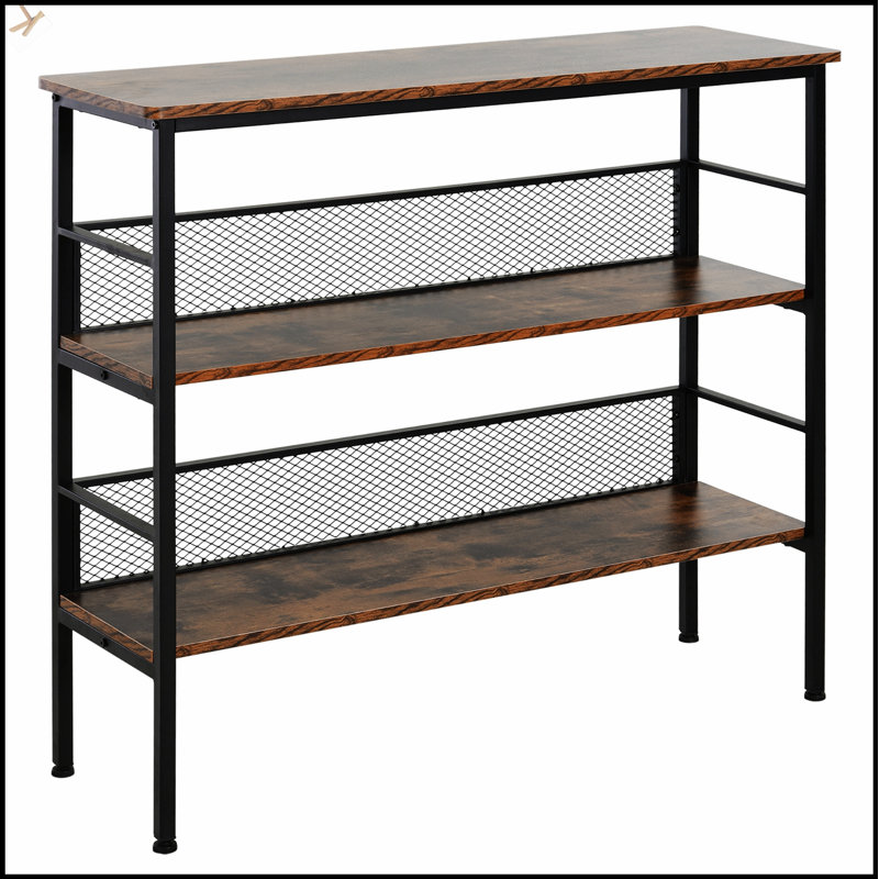 3-Tier Console Table With Industrial Style, Robust Multi-Functional Metal And Wooden Shelves For Modern Living
