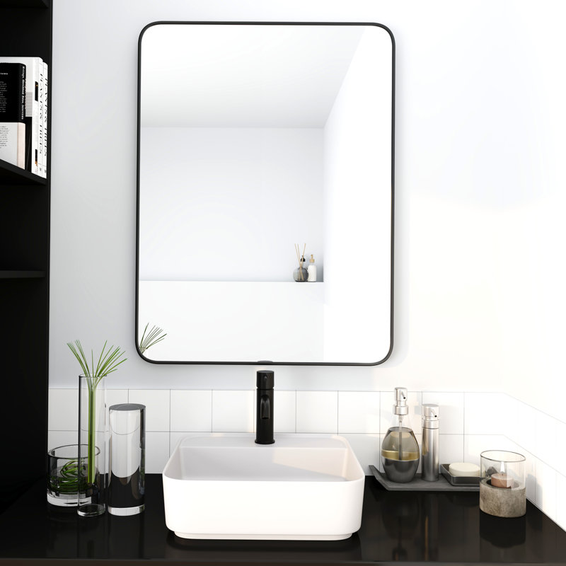 Miroir de salle de bain avec cadre en aluminium noir, 32" x 24", Rectangle