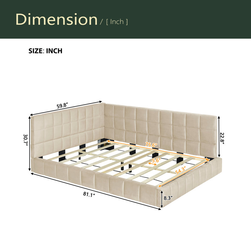 Full Size Upholstered Daybed/Sofa Bed Frame，Velvet, Beige