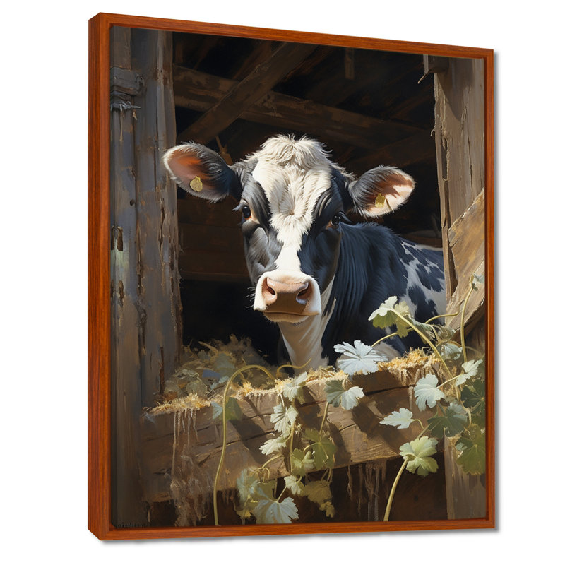 Damalis Cow Rustic Charm I - vache, art mural, H 32 po x l 16 po x P 1 po, Cadre flottant brun