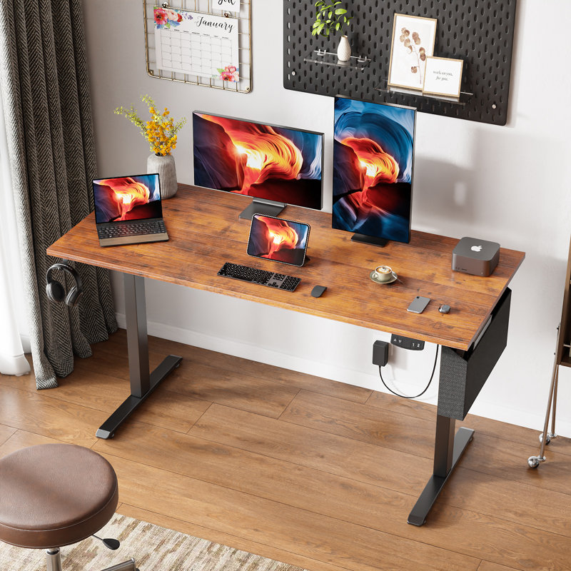 Bureaux debout et réglables en hauteur, Brun / Noir, H 47,2 po x l 55,1 po x P 23,6 po