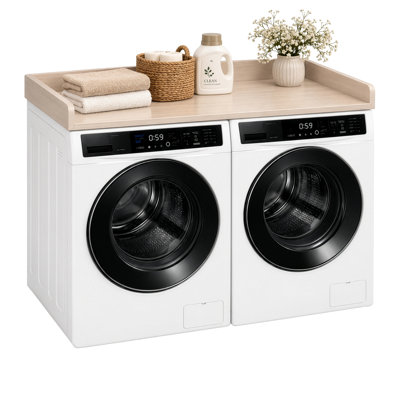 Basicwise 58-Inch Washer and Dryer Countertop with Raised Edges, Laundry Machine Topper Organizer Shelf, Over Washer and Dryer Storage Counter for Folding Clothes and Laundry Room Organization, Brown