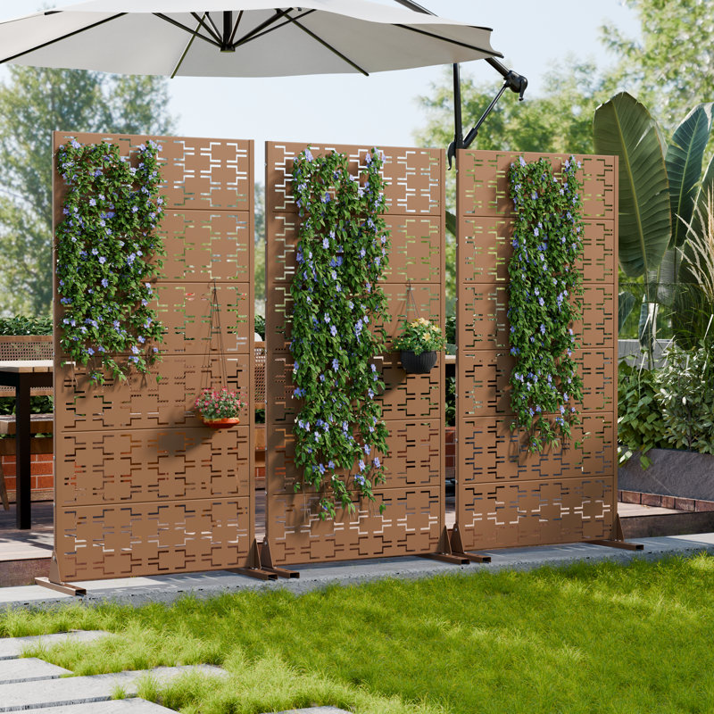 H 72 po x l 35 po x P 16 po avec écran d'intimité en métal et panneau de clôture en treillis pour terrasse, Brun