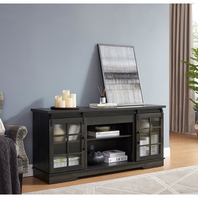 Multifunctional TV stand 2 sliding channel steel glass doors