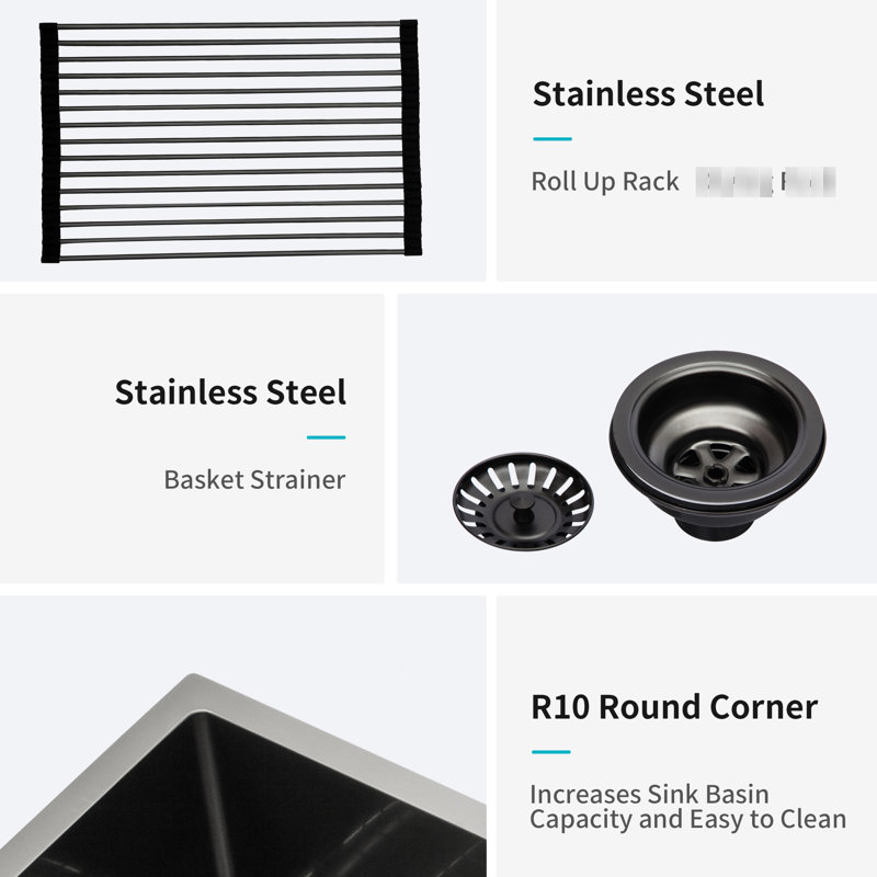 Double Bowl Kitchen Sink 33"X19" - Gunmetal Black Stainless Steel, 10" Deep Basin, With Condensation Spray 33" Black, 16 Gauge Coating