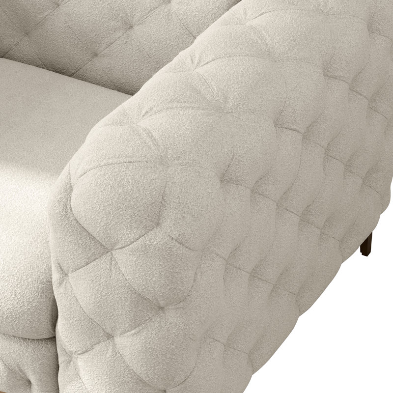 Fauteuil Chesterfield capitonné et rembourré en polyester, Blanc
