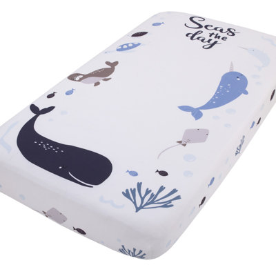 NoJo Seas The Day Multi Sea Animals 100% Cotton Photo Op Fitted Crib Sheet