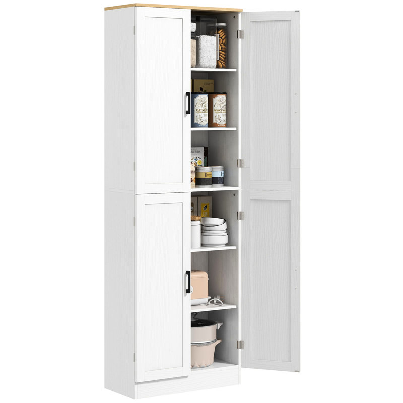 Garde-manger autoportant 67 po, armoire de rangement 4 portes avec tablettes réglables, armoire de cuisine avec portes et tablettes, blanc vieilli