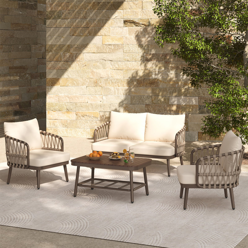 4-Piece Outdoor Patio Furniture Set, Beige, Brown