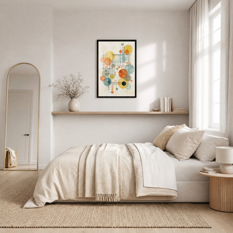 Tableau mural sur toile à motifs de cercles aquarelle jaunes, bleus et oranges., H 24 po x l 16 po
