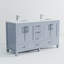 Meuble-lavabo double 60 po Largeur, caractère gris foncé, plateau en quartz blanc, robinet inclus et compartiments de tiroir d'armoire longs, apparence, espace intérieur