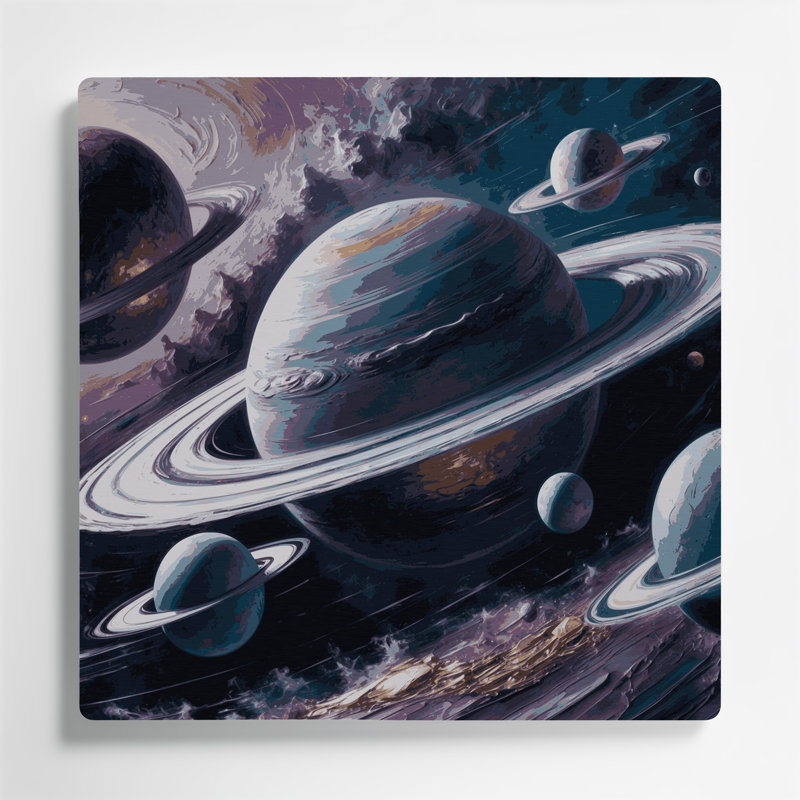 Art mural en métal gris avec planètes de science-fiction, 16" H x 16" W x 0.05" D