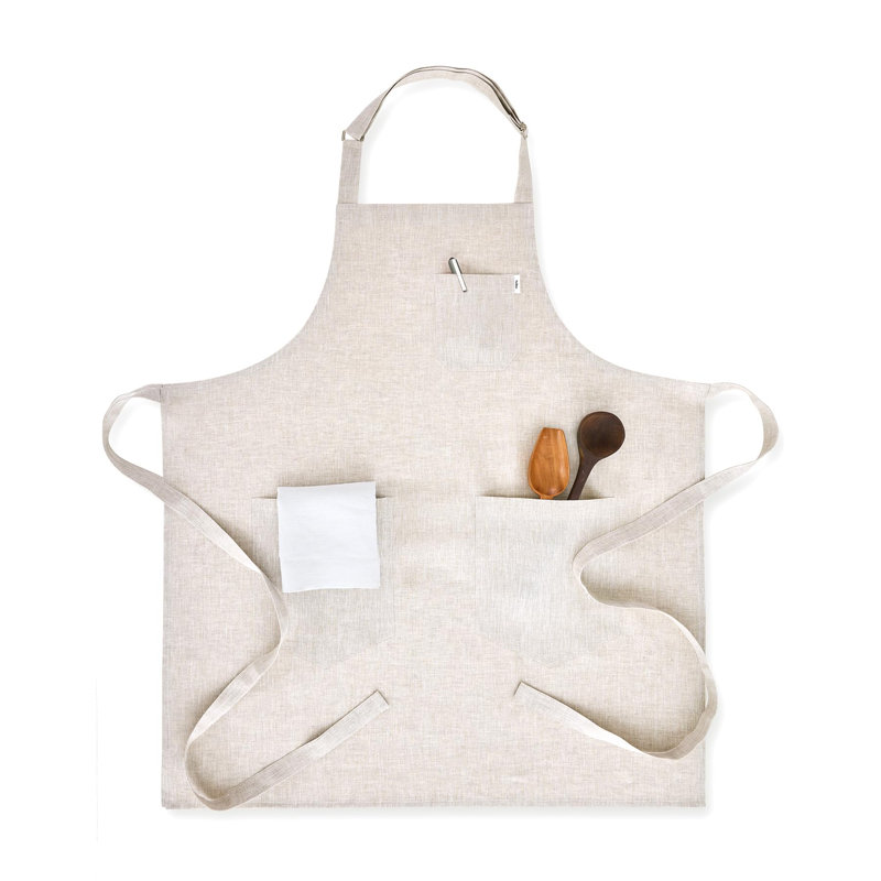 Linen Bib Apron - 100% Pure Linen Apron, Light Natural