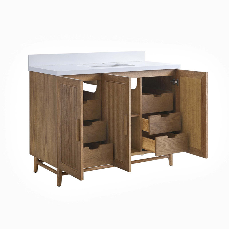 Meuble-lavabo autoportant entièrement assemblé avec comptoir en bois massif et bois d'ingénierie