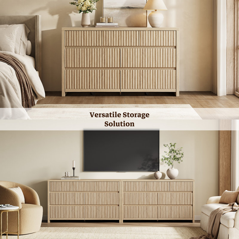 Allete 55.2"W Modern Fluted Panel 7-Drawer Dresser, Sandstone Beige