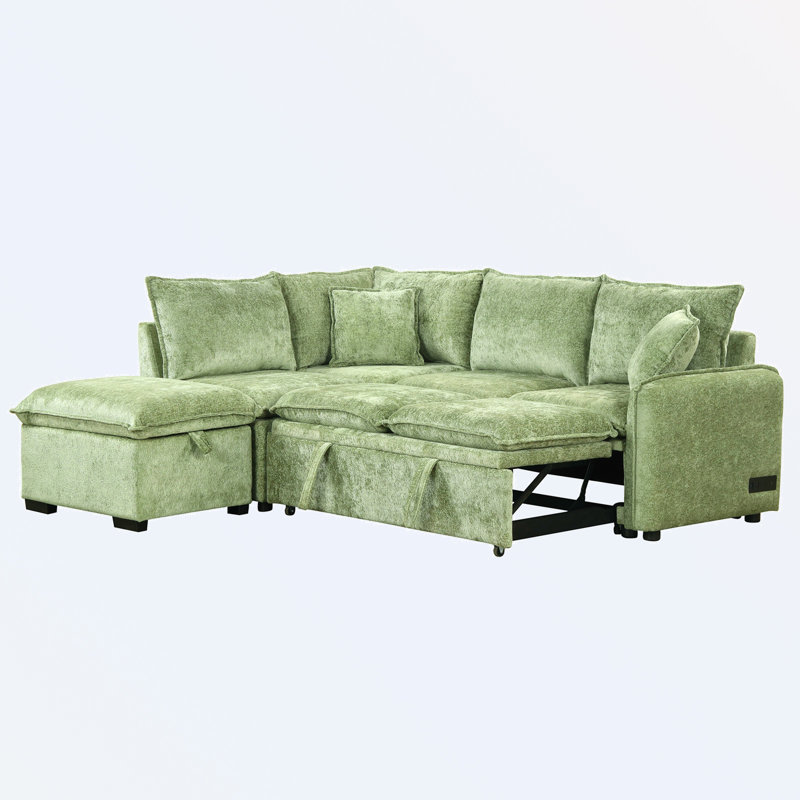 Tivarris Upholstered L-Shaped Sectional Left Hand Facing, Green Chenille