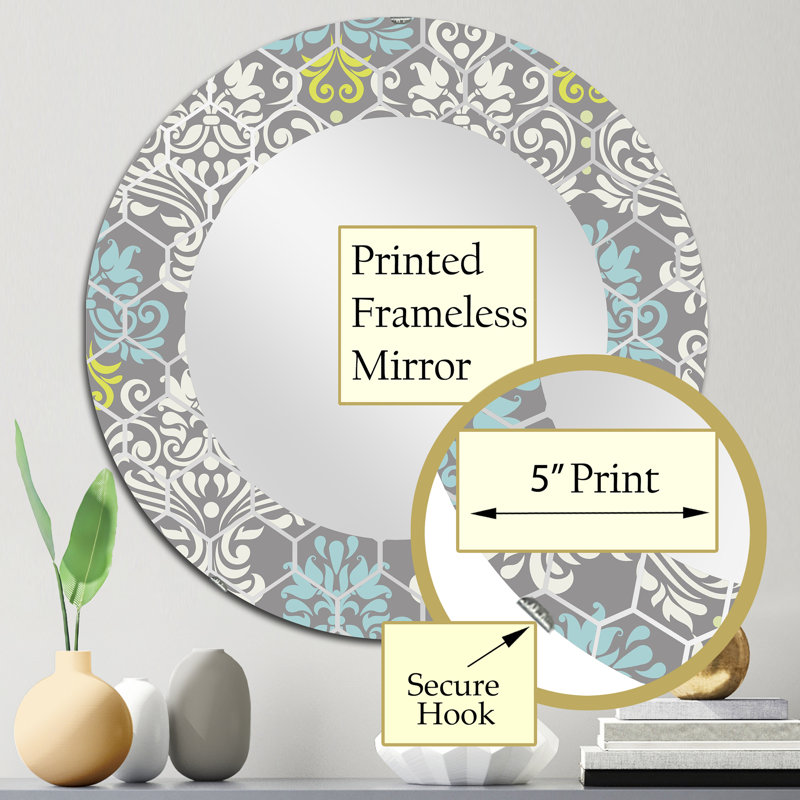 Damas bleu clair - Miroir mural moderne, 24 po x 24 po