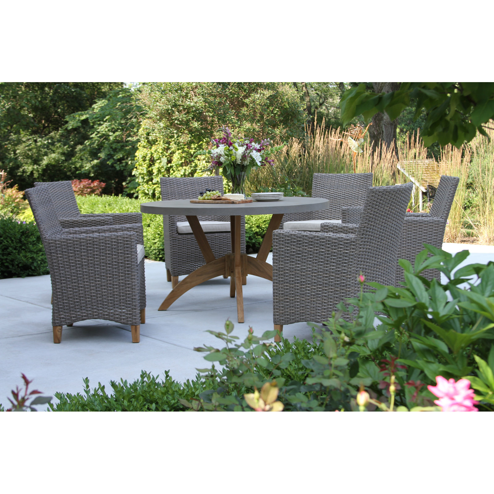 Akiva 52'' Round 6-Person Outdoor Dining Set with Sunbrella® Cushions