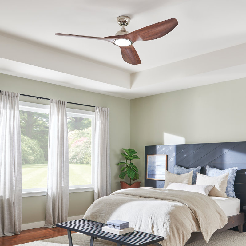 Ventilateur de plafond Kichler Imari 65 pouces en nickel poli avec éclairage DEL, pales en noyer et commande murale