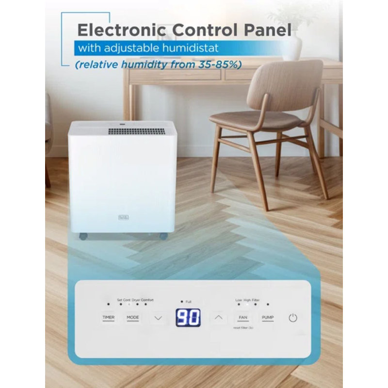 BLACK+DECKER 50-Pint Portable Dehumidifier with Built-in Pump, Dehumidifier with Pump for up to 4500 Sq. Ft., 50 Pints