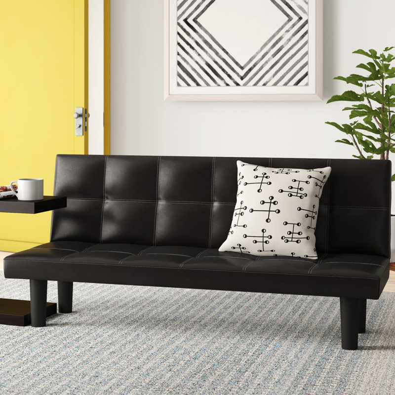 Berryhill 3 Seater Faux Leather Sofa Bed, Black