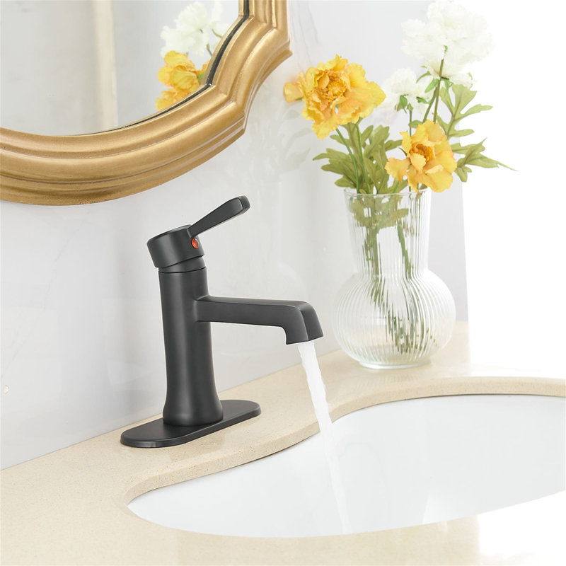 Robinet de salle de bains monotrou avec ensemble de drainage, Noir mat
