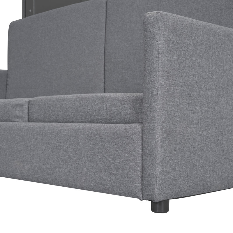 Grand lit escamotable mural avec coussin, Gris