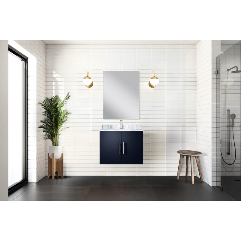 22 po D Meuble-lavabo bleu marine, comptoir en marbre, 18 miroirs, meuble-lavabo performant avec comptoir et fermeture en douceur