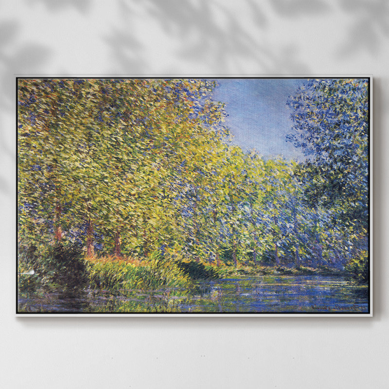 «A Bend In The Epte Giverny», reproduction d'art encadrée sur toile par Claude Monet, H 27 po x l 41 po x P 2 po, Blanc