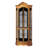 Wilshire Corner Curio Cabinet, Golden Oak Finish, Arched Bonnet, Mirrored Back, Crystal-Cut Glass Door