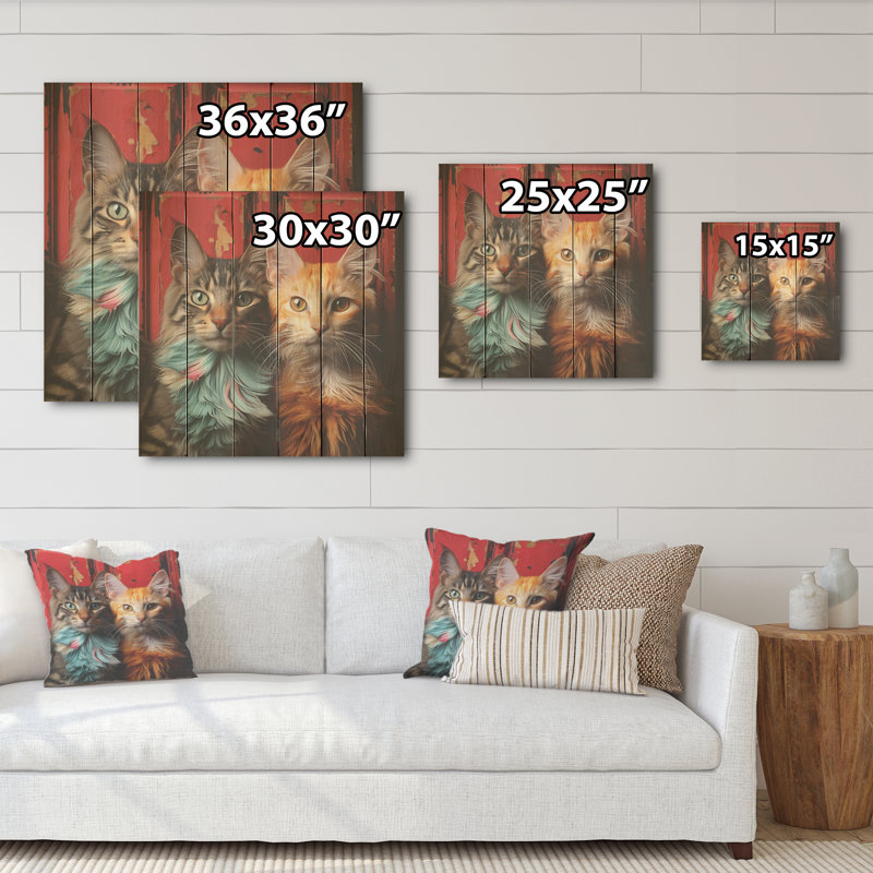 Pixiebob, camarades de jeu - Chat, art mural sur bois de pin naturel, H 30 po x l 30 po